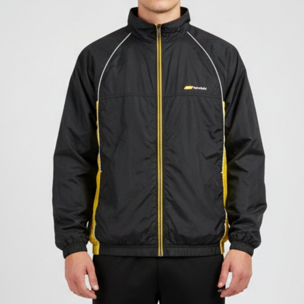 Vintage Reebok Black Yellow Full Zip Windbreaker Jacket L Nylon Sportswear Retro